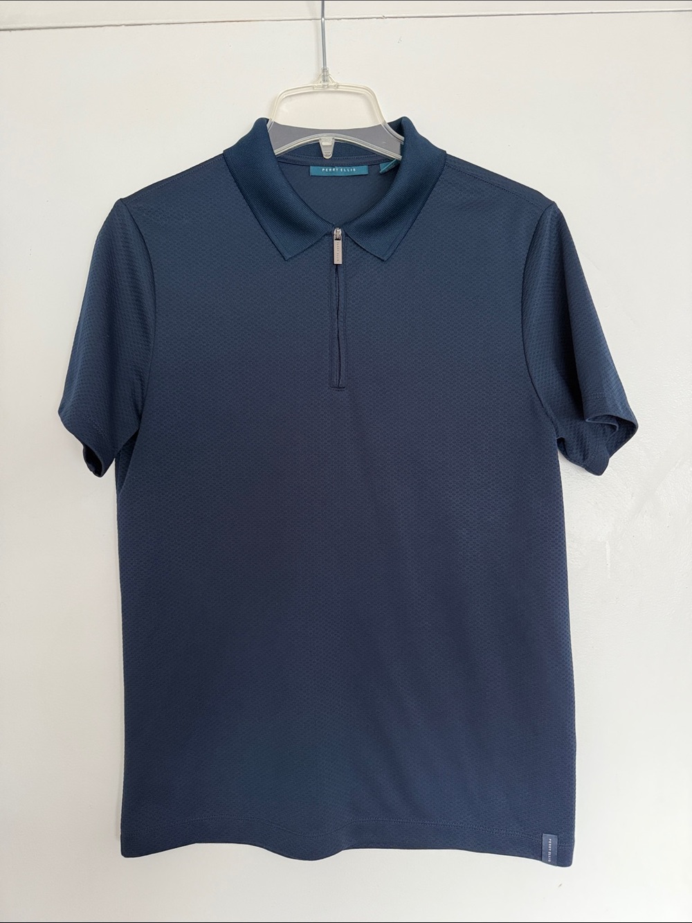 Perry Ellis Men's Size Small Navy Blue Quarter Zip Polo Shirt Textured Mesh Golf